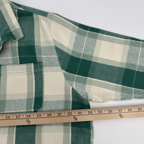 Peau De Loup Flannel Shacket Non Gender L Cropped Full Zip Green Plaid Jacket - Picture 5 of 12